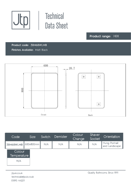 HIX Mirrors Without Light – Product Data Sheet