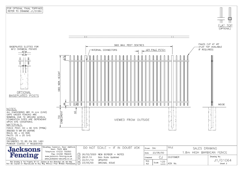 Drawing - Barbican fence 1.8 m high