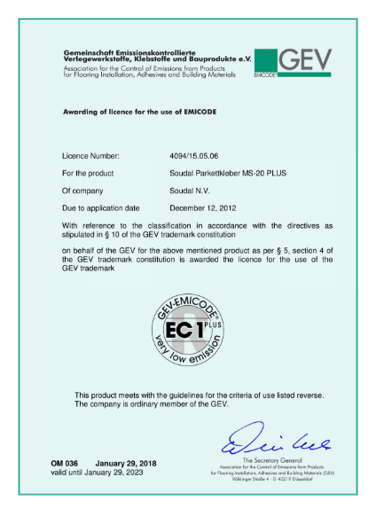 SMX 20 PLUS - EC1R Certificate