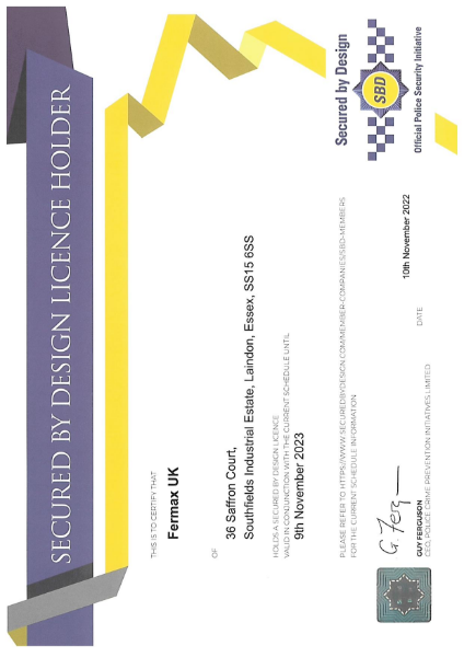 SBD Certificate Fermax UK