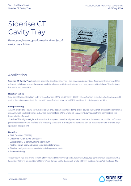 Siderise CT Cavity Tray – Technical Data v 2.01