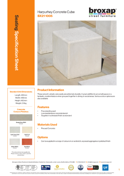 Harpurhey cube Specification Sheet