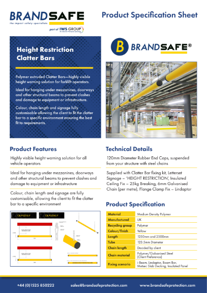 Height Restriction Clatter Bar - Brandsafe Spec Sheet