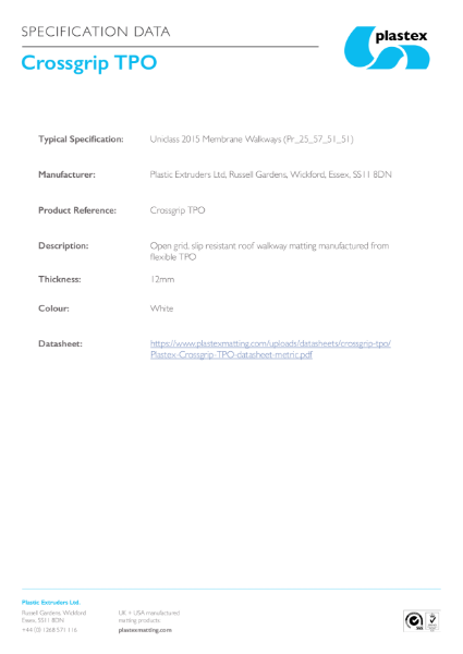 Crossgrip TPO Specification Data