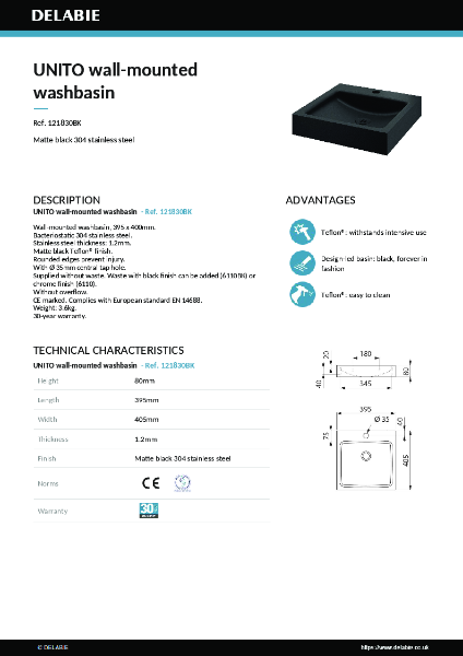 UNITO wall-mounted washbasin with tap hole black 121830BK