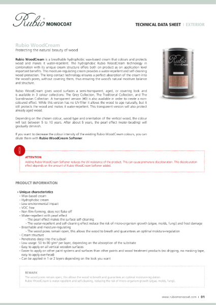 WoodCream - Technical Data Sheet