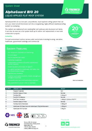 Tremco Roofing - AlphaGuard BIO 20 System Sheet