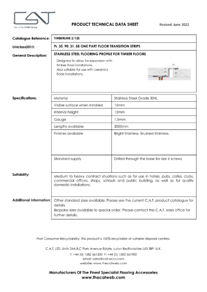 Timberline Stainless Steel Perimeter Floor Trim 2/12S