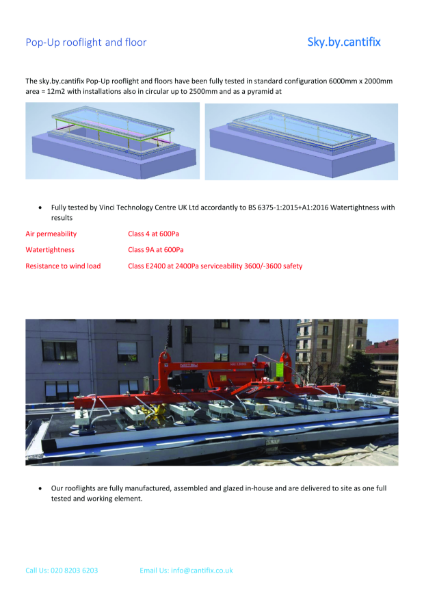 Cantifix rising rooflight  - summary specification brochure