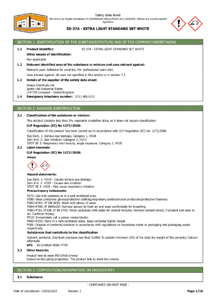 Safety-data-sheet-of-55-37A-EXTRA-LIGHT-STANDARD-SET-WHITE