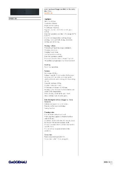 GW251100 Product Specification Sheet