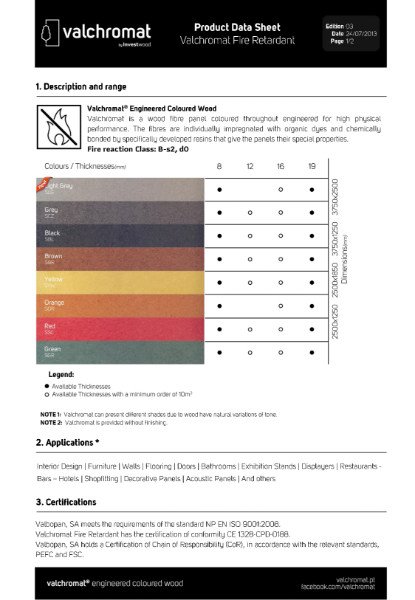 Valchromat Fire Retardant Product Data Sheet