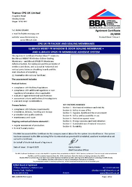 BBA Agrement Certificate Product Sheet