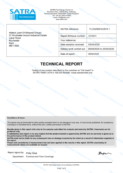 SATRA TM391:2016 Biomechanical Abrasion of Flooring Marterials - AliDeck Lite Board