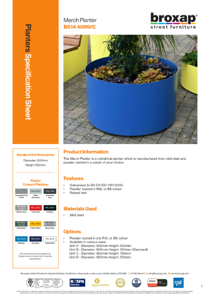 March Circular Steel Planter Specification Sheet