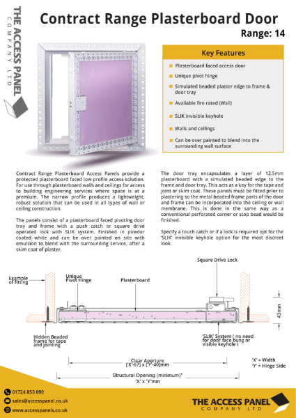 Contract Range Plasterboard Faced Access Panel Data Sheet