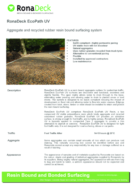 RonaDeck EcoPath UV data sheet