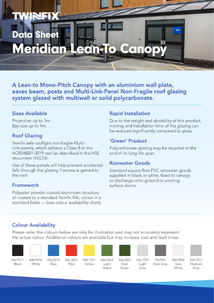 Meridian Lean-to Canopy Data Sheet