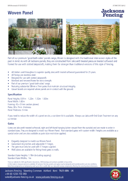 Woven Panel Spec Sheet