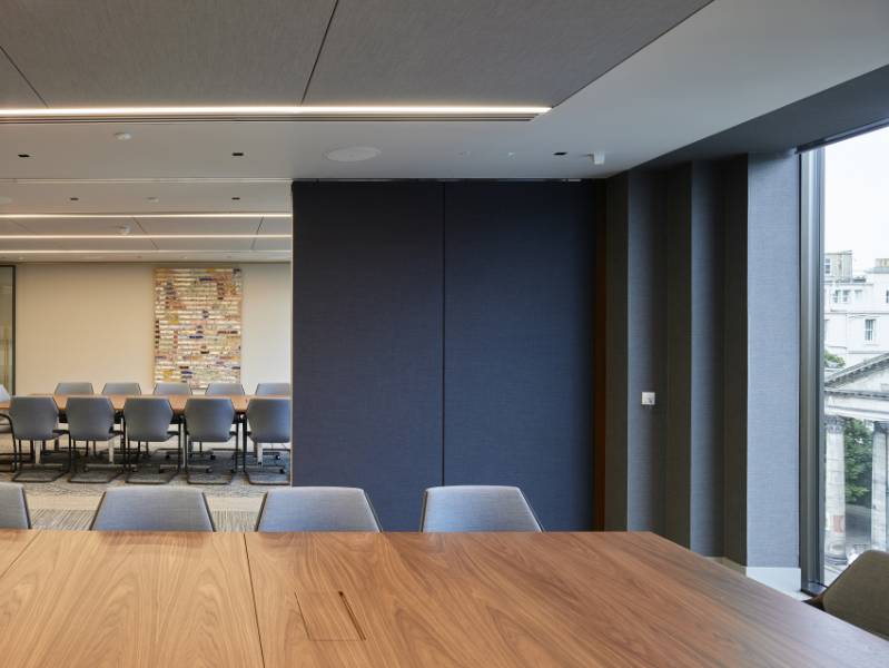 Dorma Variflex semi automatic acoustic moveable wall, commercial offices (Rathbones) in Scotland