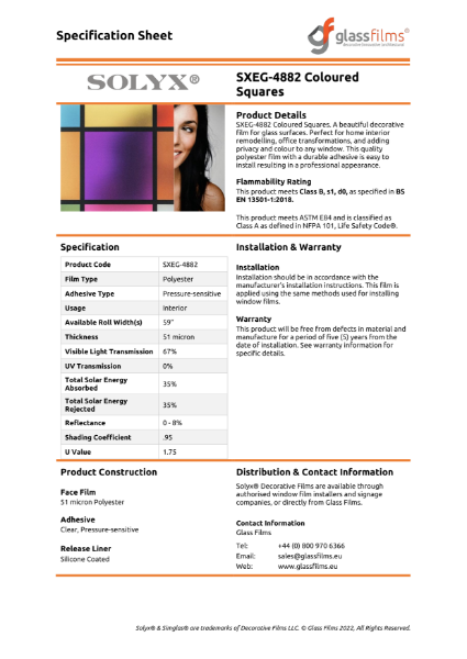 SXEG-4882 Coloured Squares Specification Sheet