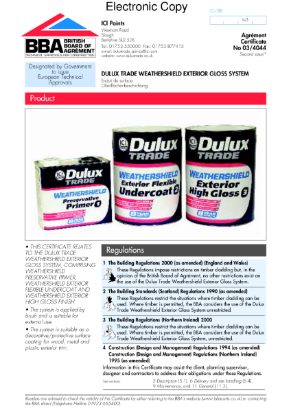 03/4044 Dulux Trade Weathershield exterior gloss system