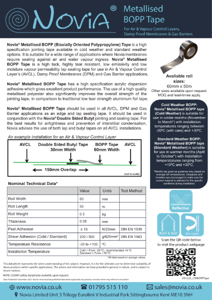 Novia Metallised BOPP (Biaxially Oriented Polypropylene) Tape – Product Data Sheet