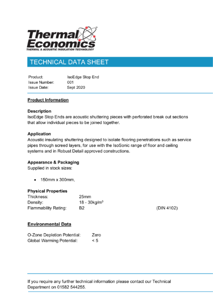 IsoEdge StopEnd Technical Data Sheet