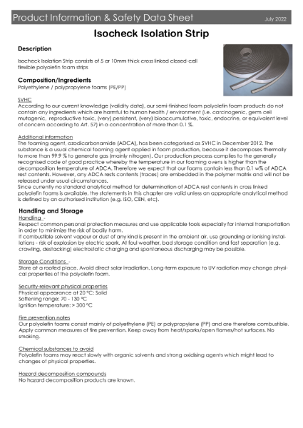 Isocheck Isolation Strip - Safety Data Sheet