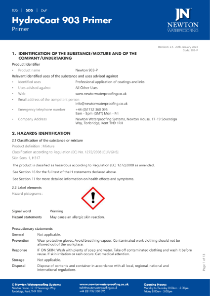 HydroCoat 903 Primer SDS