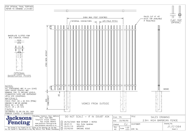 Drawing - Barbican fence 2.9 m high