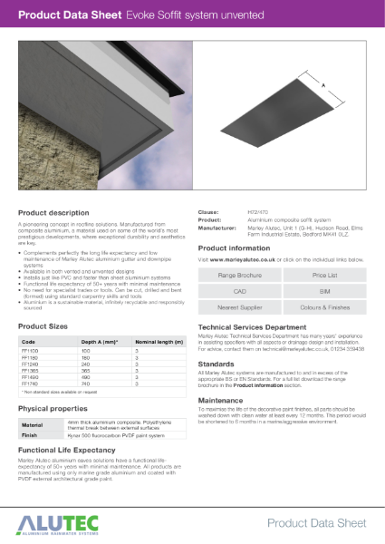 Marley Alutec Product Data Sheet Evoke Soffit Unvented