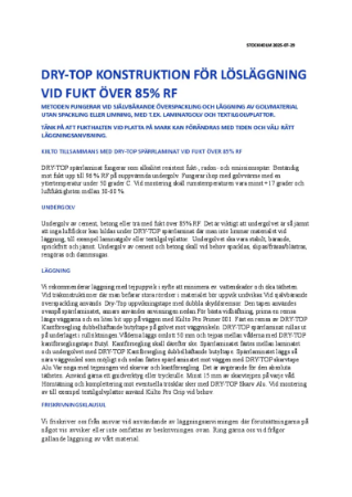 Konstruktion for Loslaggning vid Fukt Over 85% RF Produktblad