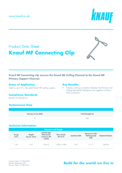 Knauf MF Connecting Clip Product Data Sheet