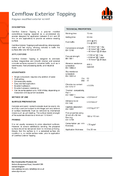 Cemflow Exterior Topping TDS