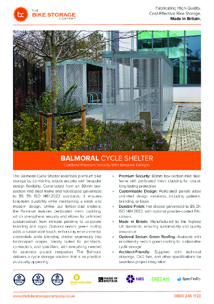 Balmoral Cycle Shelter - Data Sheet