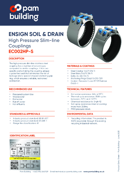 EC002HP-S - Stainless Steel High Performance Slim-line Coupling