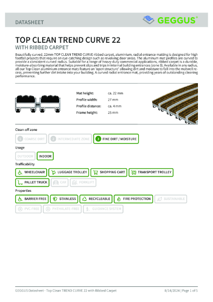 GEGGUS TREND CURVE Radial Entrance Matting Data Sheet