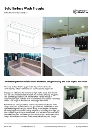 CW Commercial Wash Troughs - Product Data Sheet