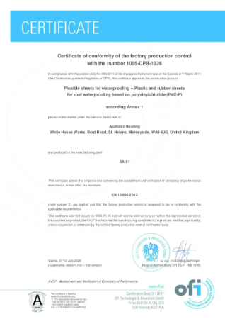 Aluply Certificate of Conformity