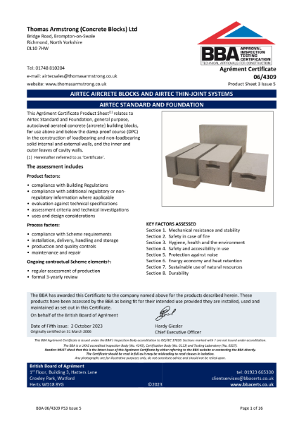 Airtec Standard Wall & Foundation Blocks - BBA Certificate