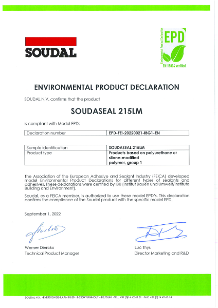 Environmental Product Declaration - Soudaseal 215LM