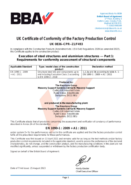BBA UK Certificate of Conformity of the Factory Production Control – Aug 2023