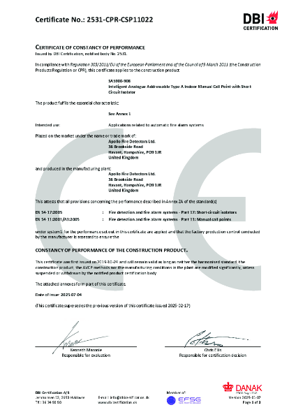 Certificate of constancy of performance