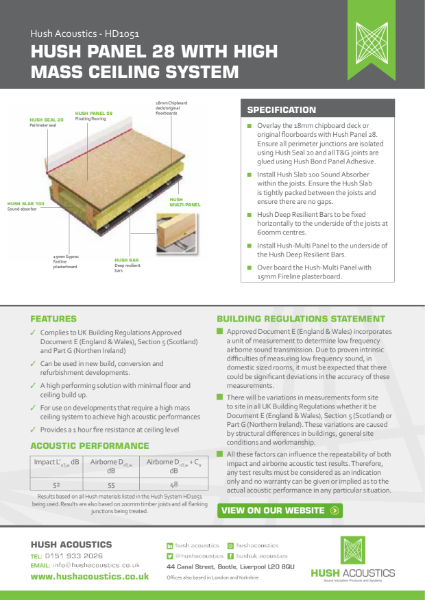 HD1051: Hush Panel 28 with High Mass Ceiling System