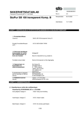 Sikkerhetsdatablad - StoPur_SB_100_transparent_Komp_B_0221_NO_02_00
