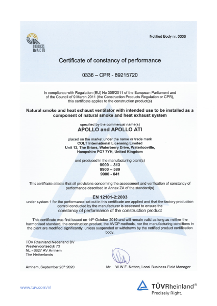 Certificate of constancy of performance