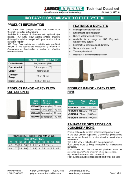 IKO Easy Flow Rainwater Outlet System Datasheet