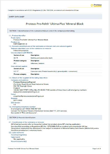 Safety Data Sheet - Proteus Pro-Felt® Ultima Plus Mineral Capsheet