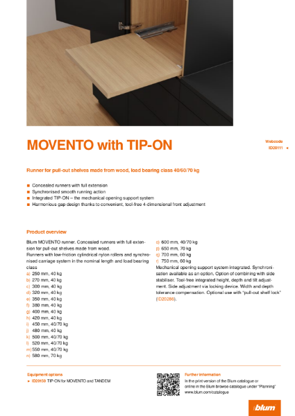 MOVENTO with TIP-ON for Pull-out Shelves Specification Text